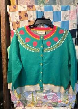 Palava Green Vintage-Style Knit Cardigan Sweater Size XL